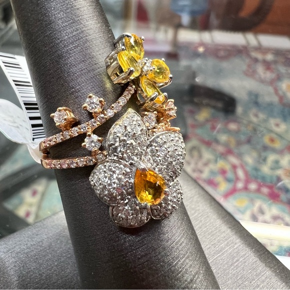 14k Rose Gold Diamond & Yellow Sapphire Ring - Picture 10 of 10